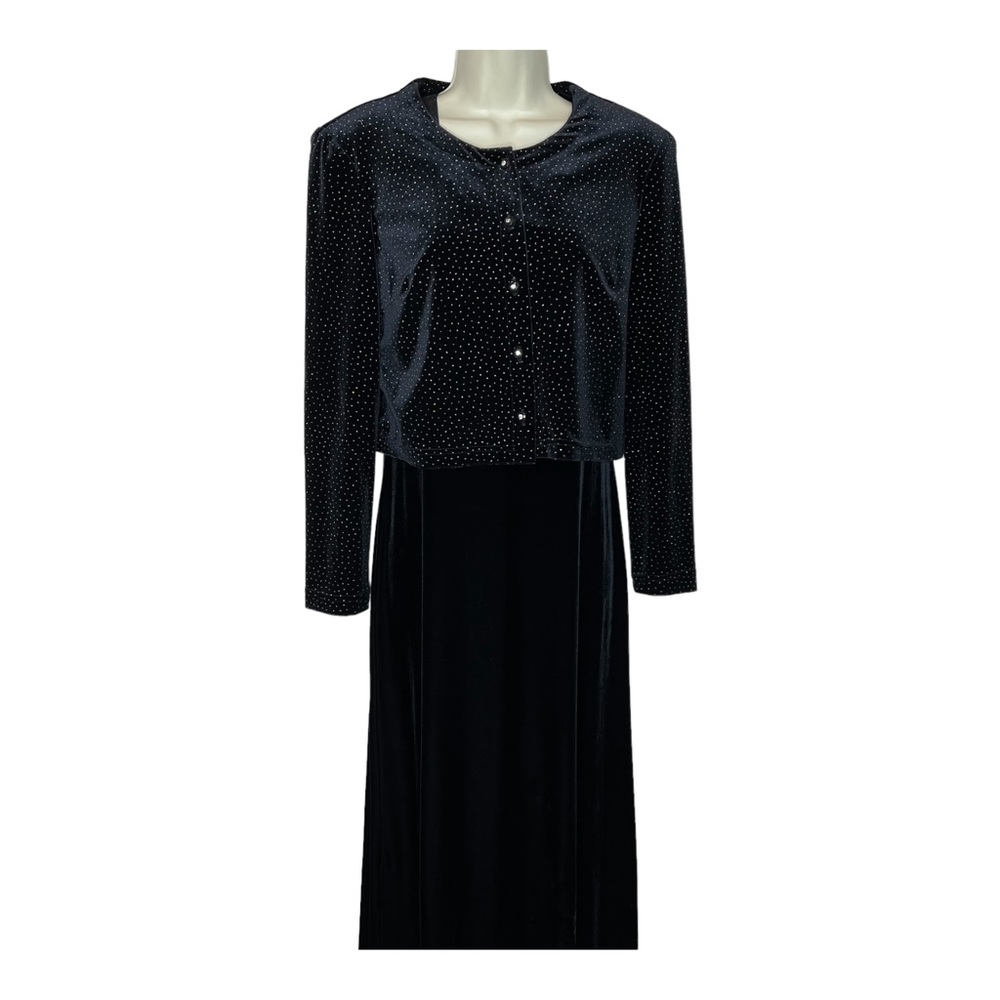 Black Velour Matching Set  Ronnie Nicole Maxi Dress and Jacket 80’s VTG Trophy - Picture 3 of 16